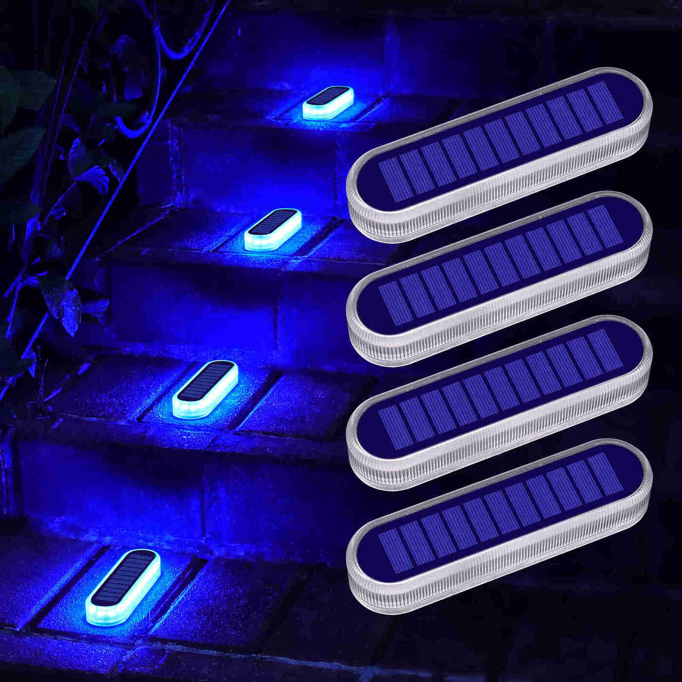 Solar LED Deck Lights 4 Pack Blue(Rectangle) Solar LED Deck Lights 4 Pack Blue(Rectangle)