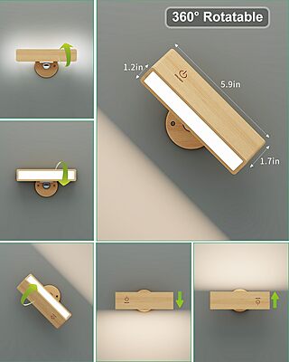 LED  Wall Reading Light (Solid Beech Wood)-2 Pack with Remote Control