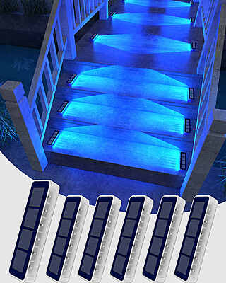 Solar LED Step Lights 4 Pack Blue(Rectangle-One Side)